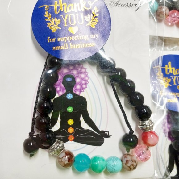 6pcs Seven Chakras Stretch Glass Stone Bracelets - Picture 4 of 4